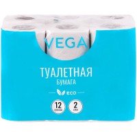 Бумага туалетная Vega 2-слойная, 12 шт, эко, тиснение, белая