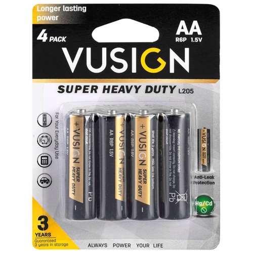 Батарейки DELI "VUSIGN" Super Heavy Duty, R6P, 1.5V, AA, 4 штуки в блистере