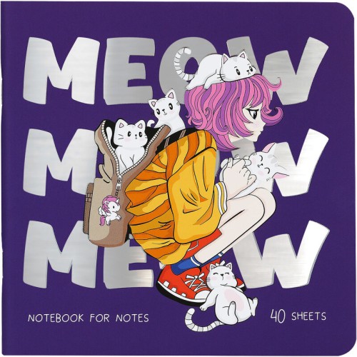 Записная книжка MESHU "Meow" 170х170 мм, 40 л, soft-touch, без линовки, 80г/м2, на скрепке