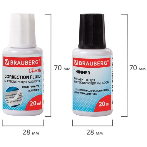 Корректирующая жидкость 20 мл. + разбавитель 20 мл. BRAUBERG (набор)