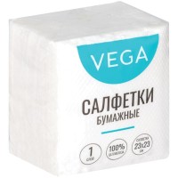 Салфетки Vega, 1-слойные, 23х23 см., 80 штук в упаковке., белые