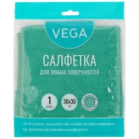 Салфетка для уборки Vega, микрофибра, 30х30см, 1 шт., европодвес