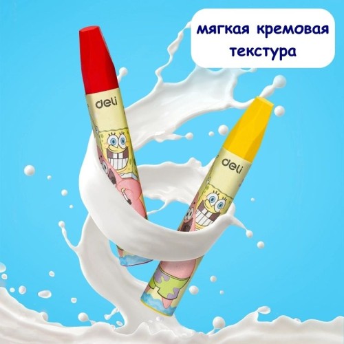 Мелки восковые Deli "SpongeBob", пастельные, масляные, 12 цветов, картон