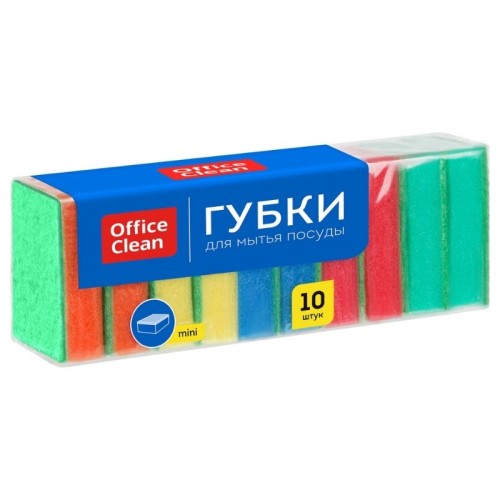 Губки для посуды OfficeClean, поролон с абразивным слоем, 8х5,3х2,6см, 10шт.